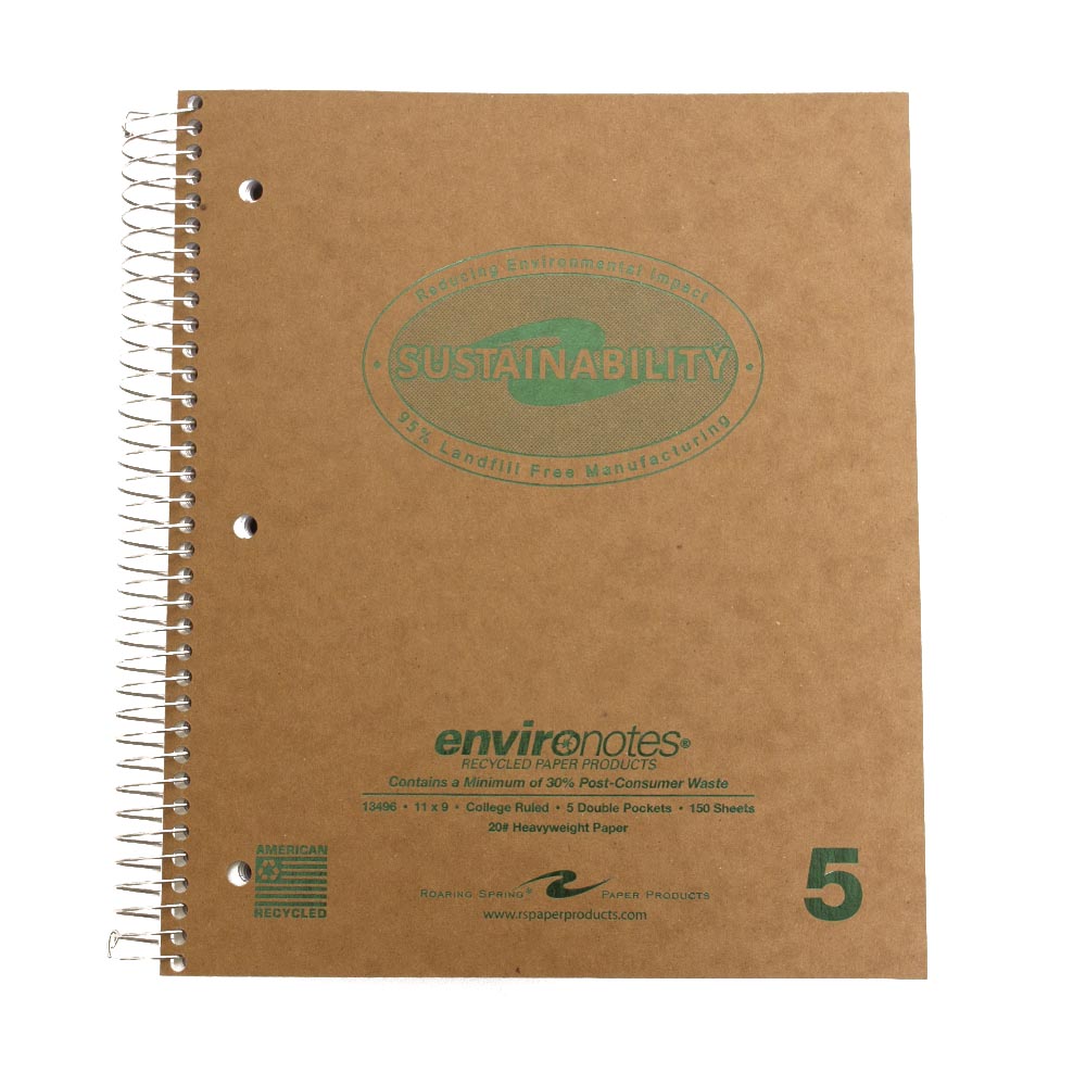 Roaring Spring, Spiral 5-Subject, Art & School, 5-Subject, 5-Pocket, Recycled, Notebook, 729731